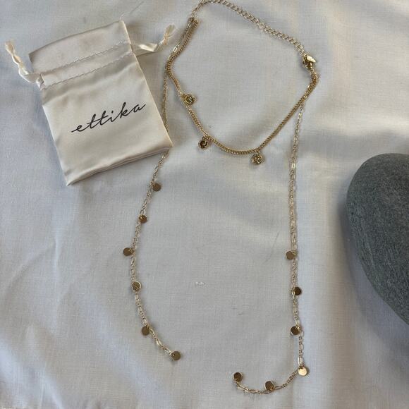 Ettika Revolve Delicate Gold Chain Coins Dangle NWT Classic Staple French Inspo - Picture 2 of 5